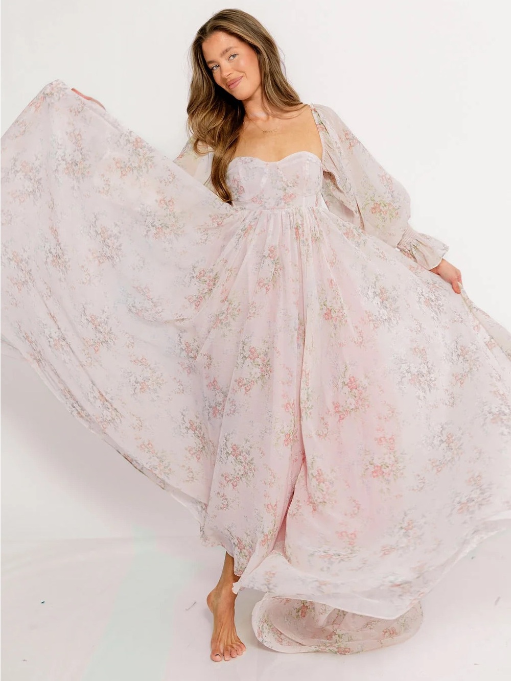 Worth Collective Delilah Blush Muted Floral Maxi Dress